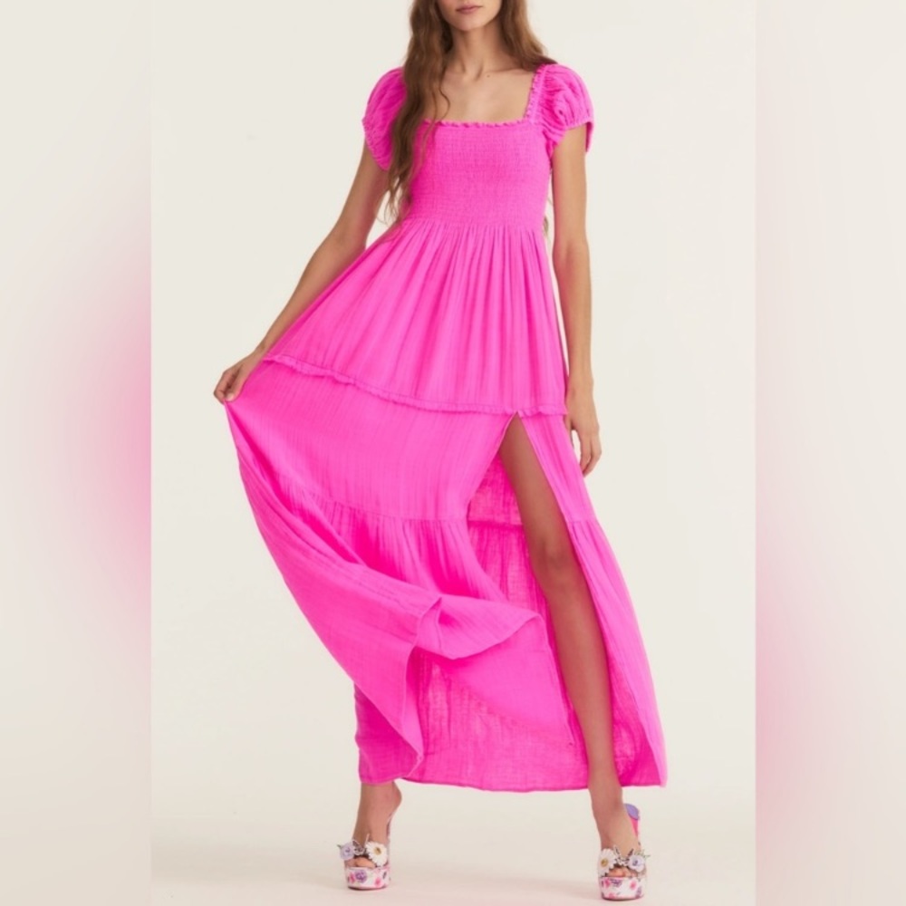 LoveShackFancy Pink Smocked Maxi Dress